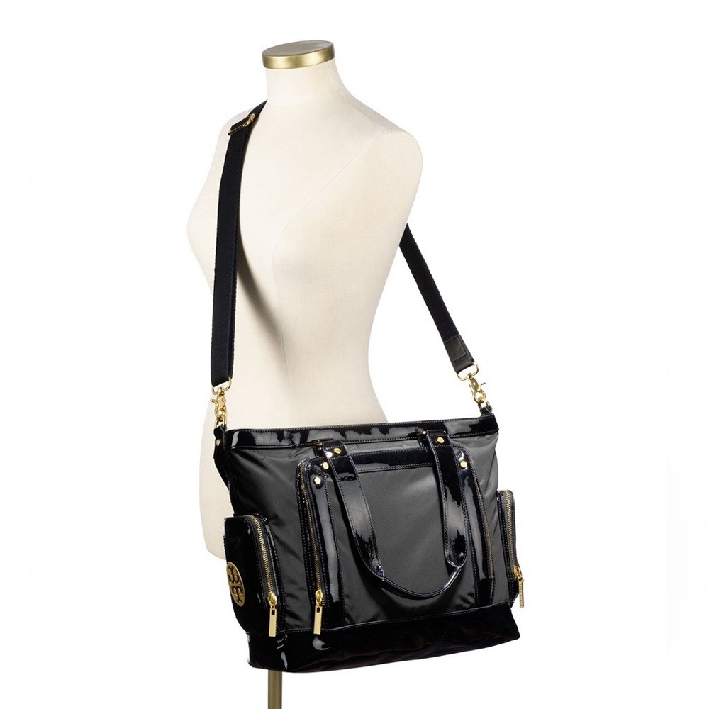 Tory Burch Black Patent and Nylon Diaper Bag